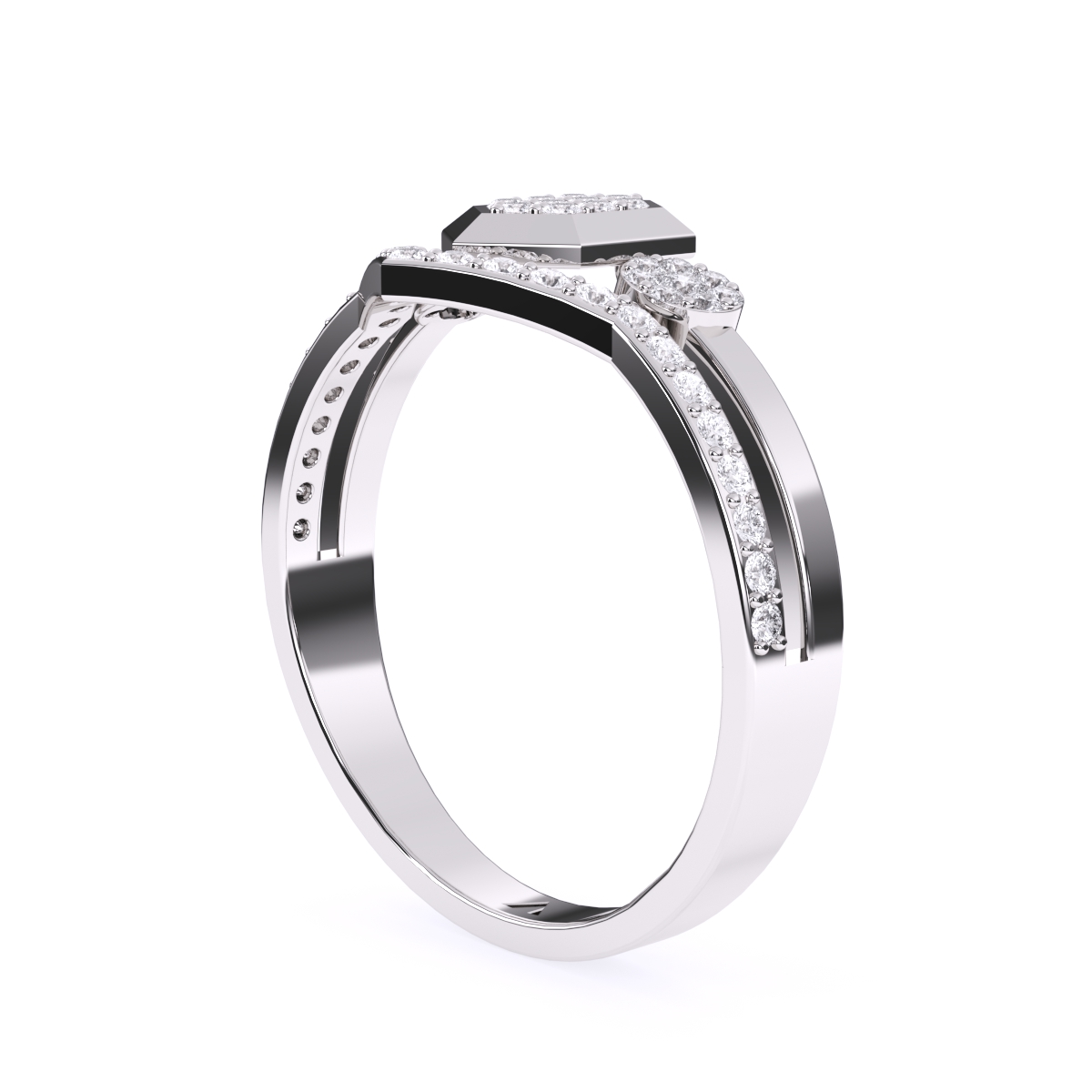 Hexagon Shaped Round Diamond Engagement Ring